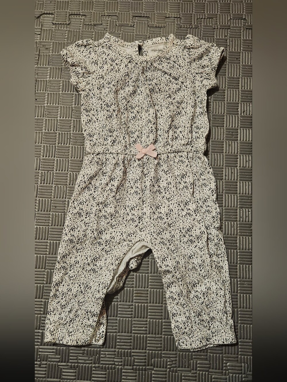 Speckled White & Black Romper with Pink Bow